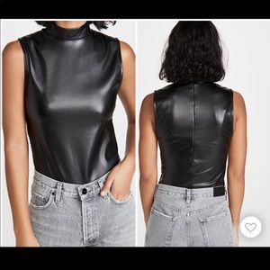 BB Dakota, faux leather black mock neck body suit. Size S.